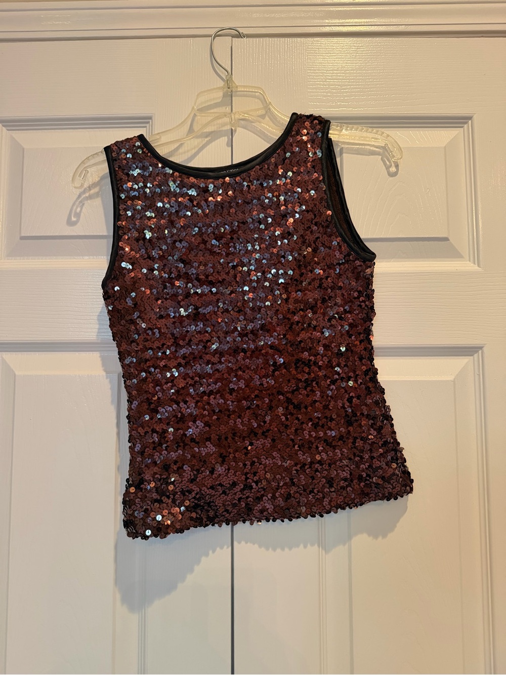 Karen Kane Lifestyle Burgundy Bronze Sequin Sleeveless Blouse Tank Top S